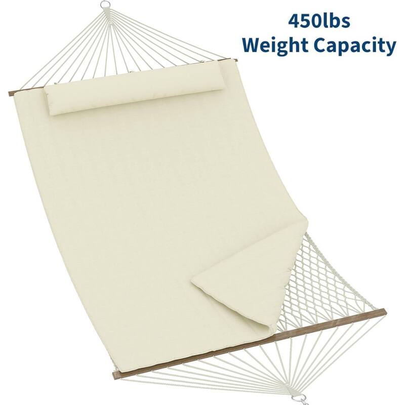 2 in 1 Outdoor Hammock with Cotton Rope and Polyester Pad for Patio, Backyard, Garden, Beach - Beige