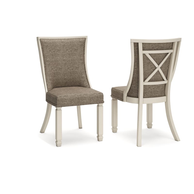 Bolan Dining Side Chair Set of 2, Lattice Back, Polyester, White Wood
