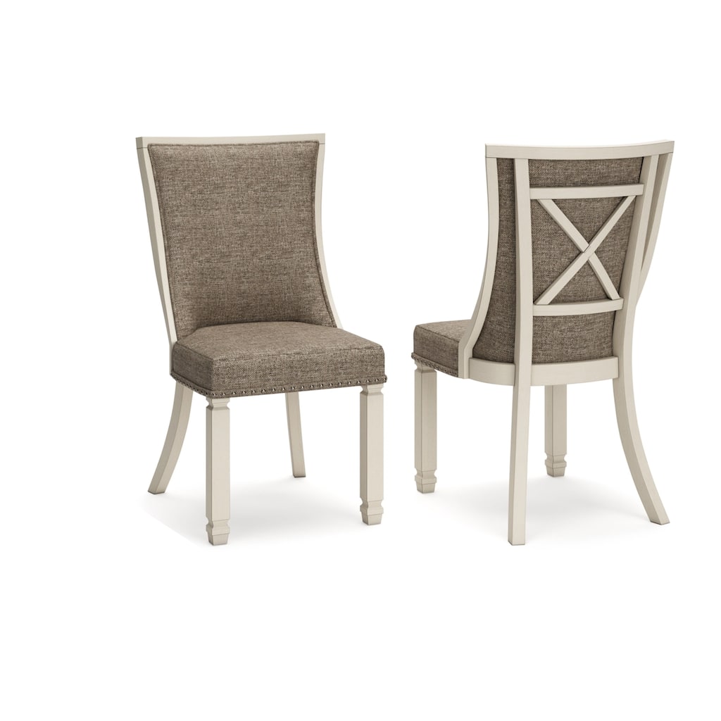 Bolan Dining Side Chair Set of 2, Lattice Back, Polyester, White Wood
