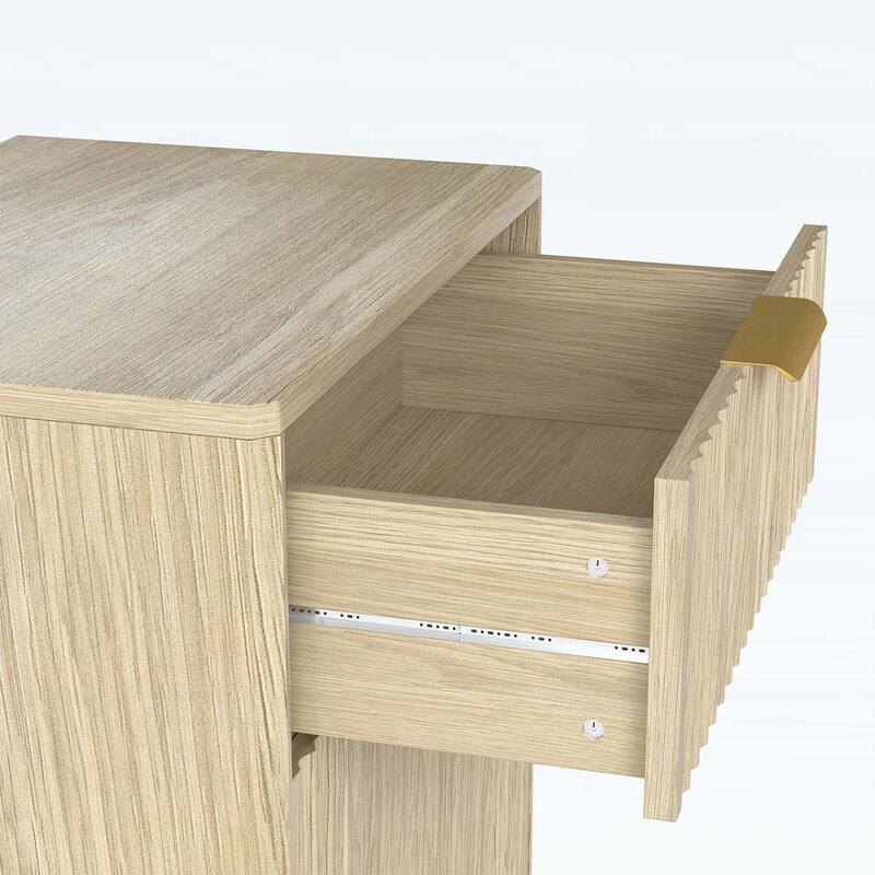 Wood Tilt-Out Trash Can Cabinet with Wave-Textured Hideaway Drawer and Pull-Out Bin,