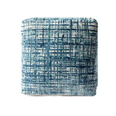 HomeRoots 18" Blue Polyester Blend Ottoman