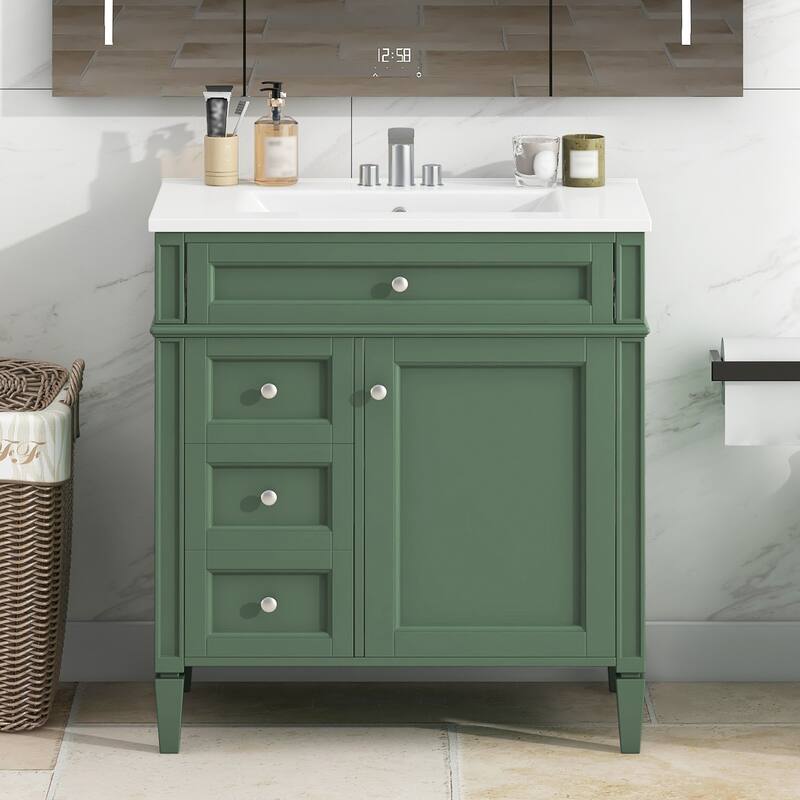 30" Bathroom Vanity Cabinet with Sink, Modern Freestanding Vanity with 2 Storage Drawers, Tip-out Drawer, and Adjustable Shelf