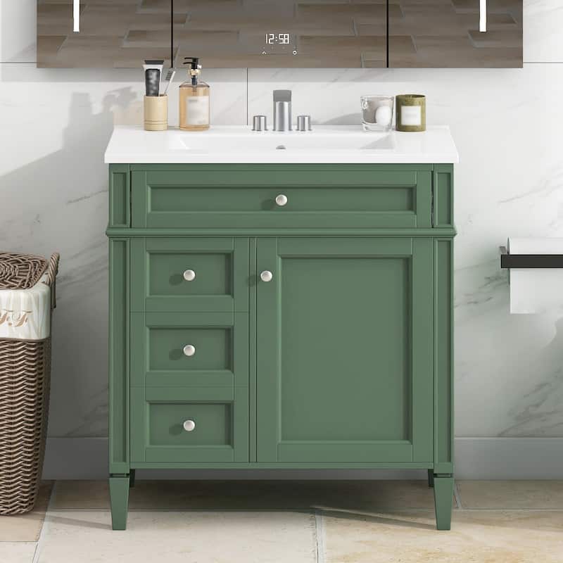 30'' Bathroom Vanity with Top Sink,Bathroom Storage Cabinet with 2 Drawers and a Tip-out Drawer, Single Sink Bathroom Vanity