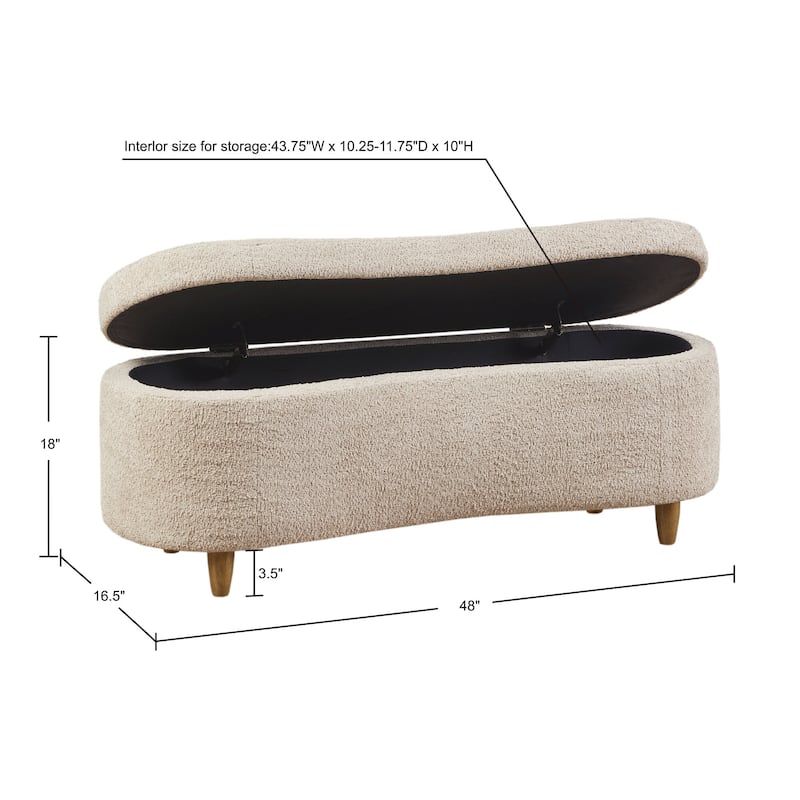 Roomfitters Boucle Flip Top Storage Bench, Curved Upholstered Entryway and End of Bed Trunk with Solid Wood Legs, Taupe
