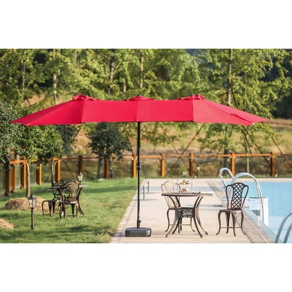 9 x15 patio umbrella PURPLE LEAF 15x9ft Double-Sided Rectangular Outdoor Market with Base, Light Grey sided umbrella Serwall 9 x 15-ft Large