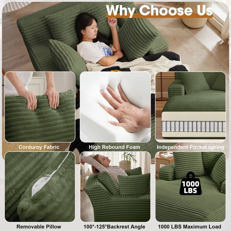 Rossetta Corduroy Upholstered Modern Oversized Chaise Lounge Chair