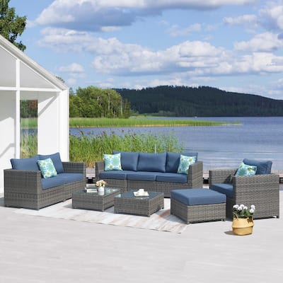 OVIOS Patio Furniture Deep Seat Wicker 9-piece Set