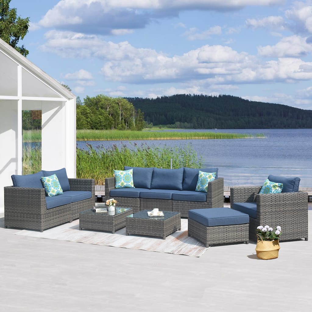 OVIOS Patio Furniture Deep Seat Wicker 9-piece Set