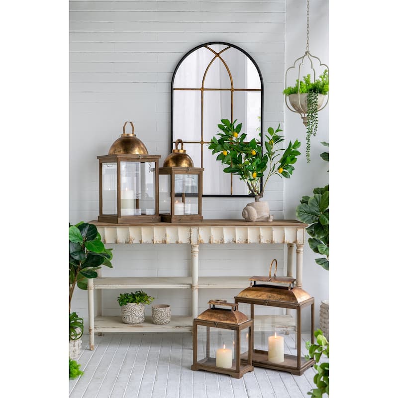 28.3" x 47" Arched Wall Mirror with Black and Gold Windowpane Design - Black