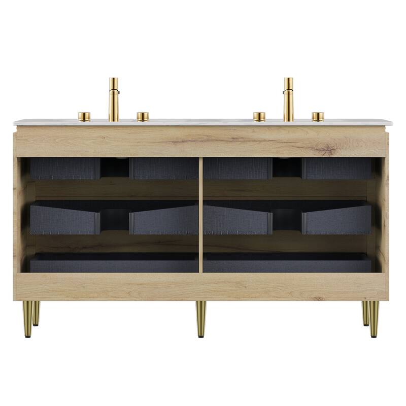 60'' Freestanding Bathroom Vanity with Double Sintered Stone Basins - 59.84'' x 20.47'' x 34.69''