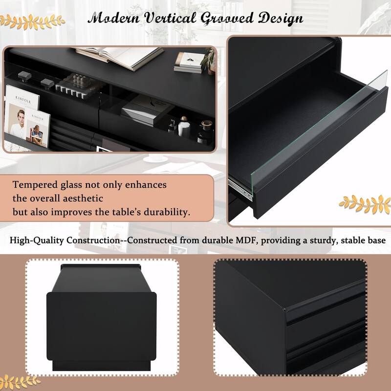 47.2" Modern Rectangle Coffee Table with 4 Drawers and 2 Display Shelves