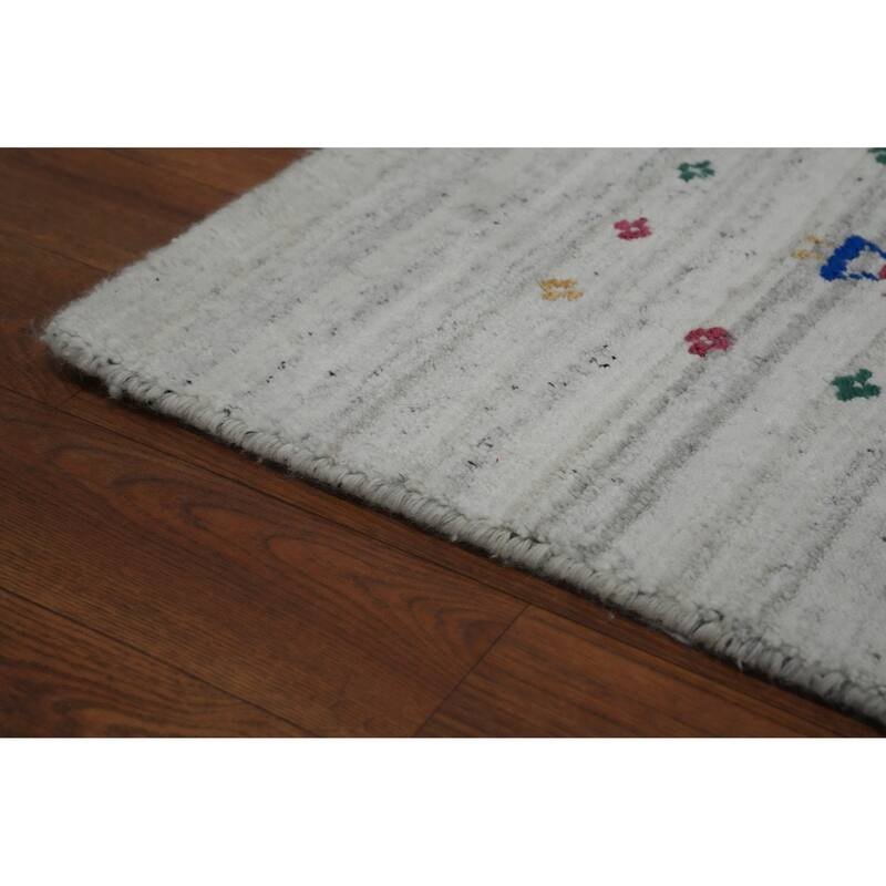Hand Knotted Oriental 100% Wool Carpet Tribal Stripe Greys & Charcoal Gabbeh Area Rug - 12' 6'' X 9' 2''