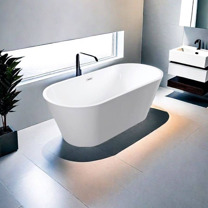 67 In. Freestanding Acrylic Soaking Bathtub with Flatbottom Design and Center Drain in Glossy White Finish - White - 67*31.5*23.6 inchs