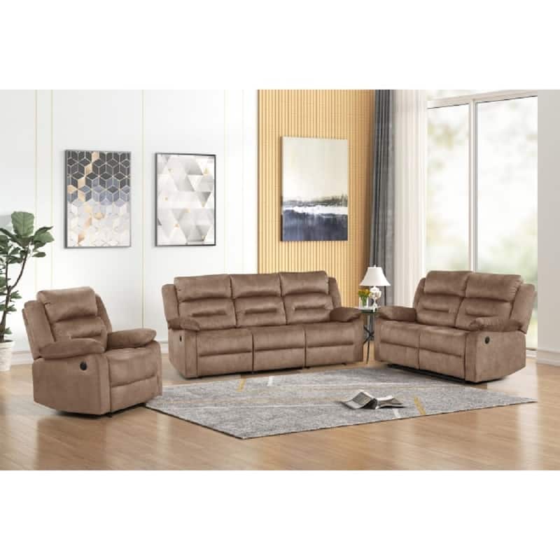 3Pc Power Reclining Sofa Couch Set, Modern Living Room Set - Tan
