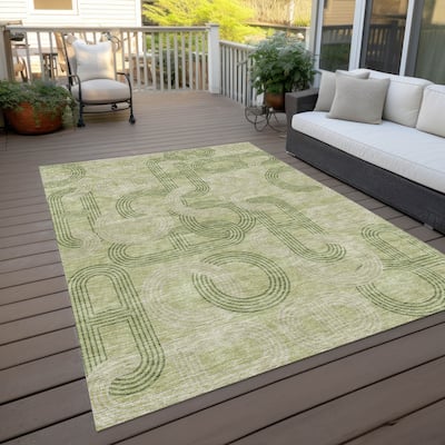 Machine Washable Indoor/ Outdoor Contemporary Geo Chantille Rug