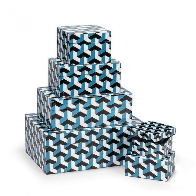 Set Of 2 Square Geometric Pattern Decorative Boxes