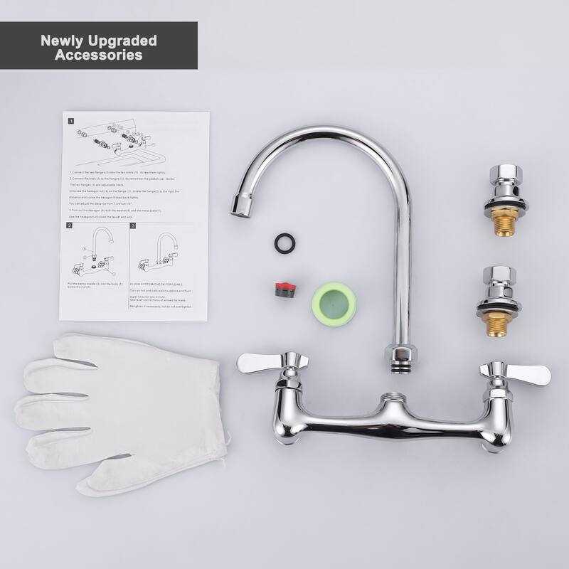 WOWOW Double Handle Wall Mount Standard Kitchen Faucet with 8 in. Swivel Spout