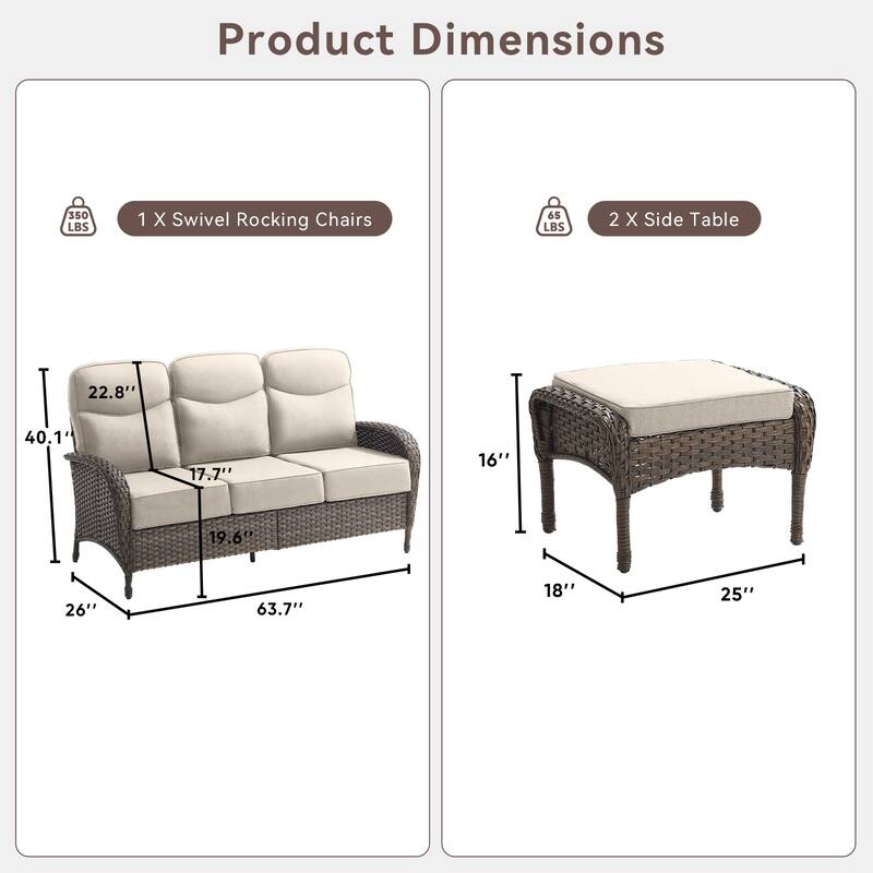 Pocassy Outdoor Wicker Patio Sofa with Ottomans
