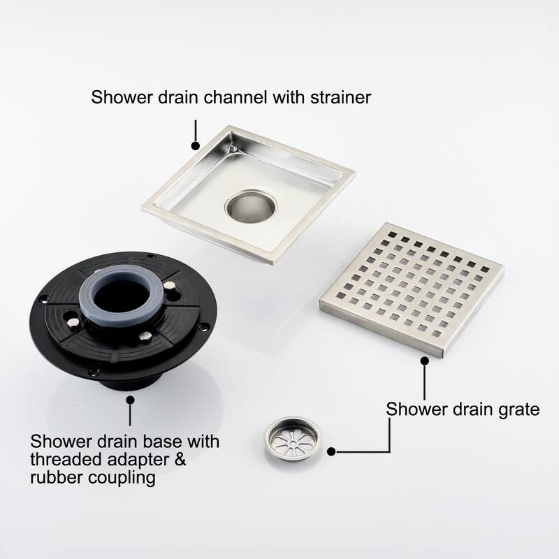 6 in. x 6 in.Stainless Steel Square Shower Drain with Drain Cover