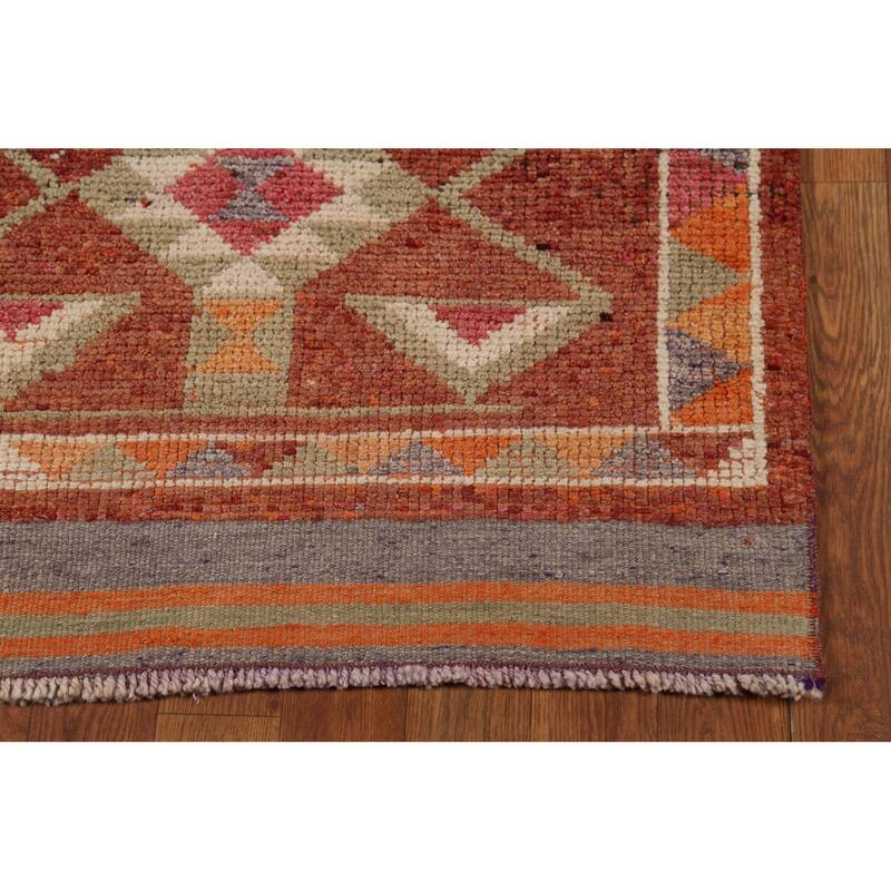Orange Anatolian Turkish Vintage Runner Rug Hand-Knotted Wool Carpet - 2'9"x 12'9"
