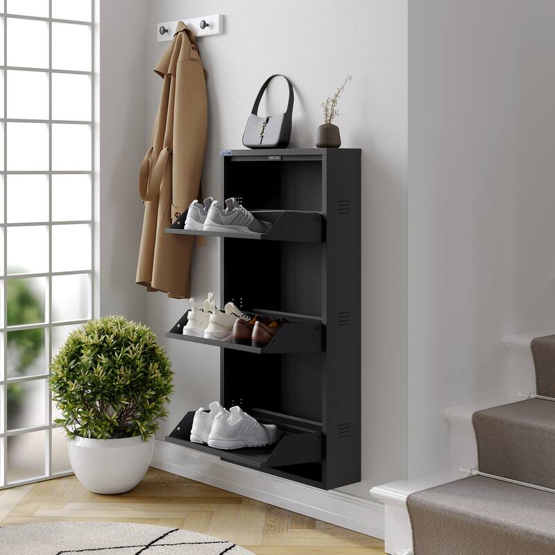 Antibacterial 3 Tier metal shoe cabinet side holes