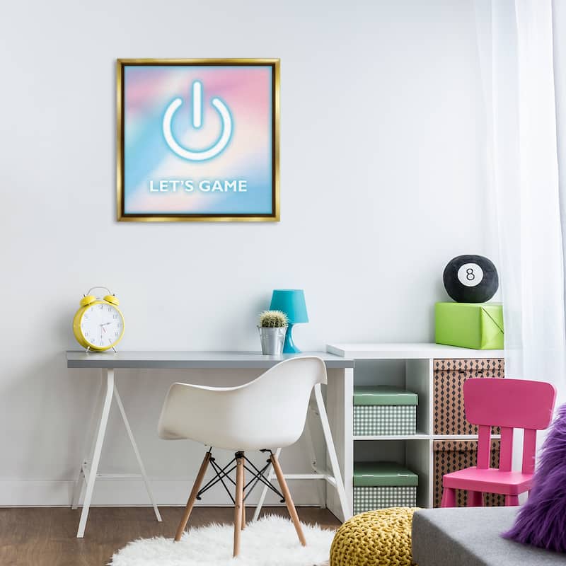 Stupell Pastel Let's Game Power Symbol Framed Floater Canvas Wall Art Design By Yass Naffas Designs
