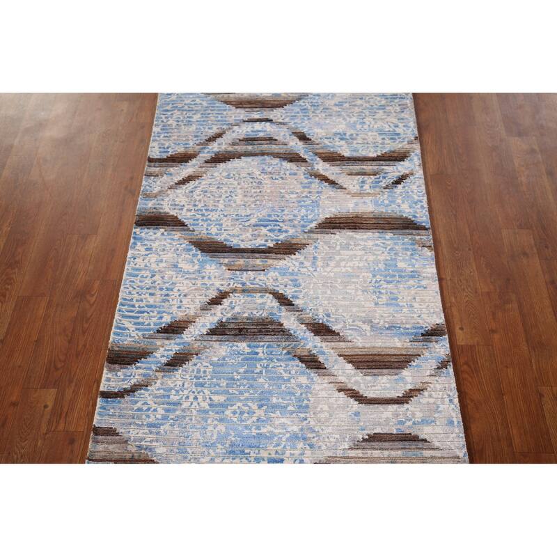 Striped Modern Abstract Accent Rug Hand-Knotted Wool Carpet - 2'9" x 5'0"