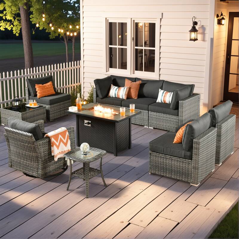 XIZZI 10-Piece Outdoor Furniture Sectional Swivel Chair Set
