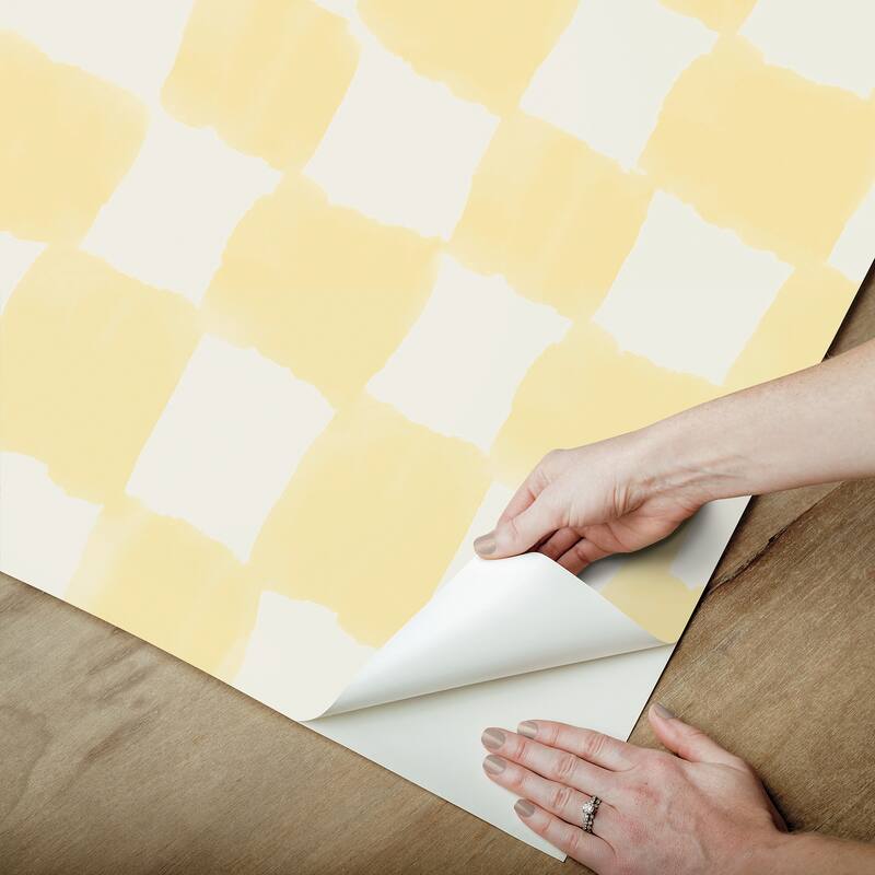 RoomMates Tess Watercolor Checker Pale Yellow Peel and Stick Wallpaper