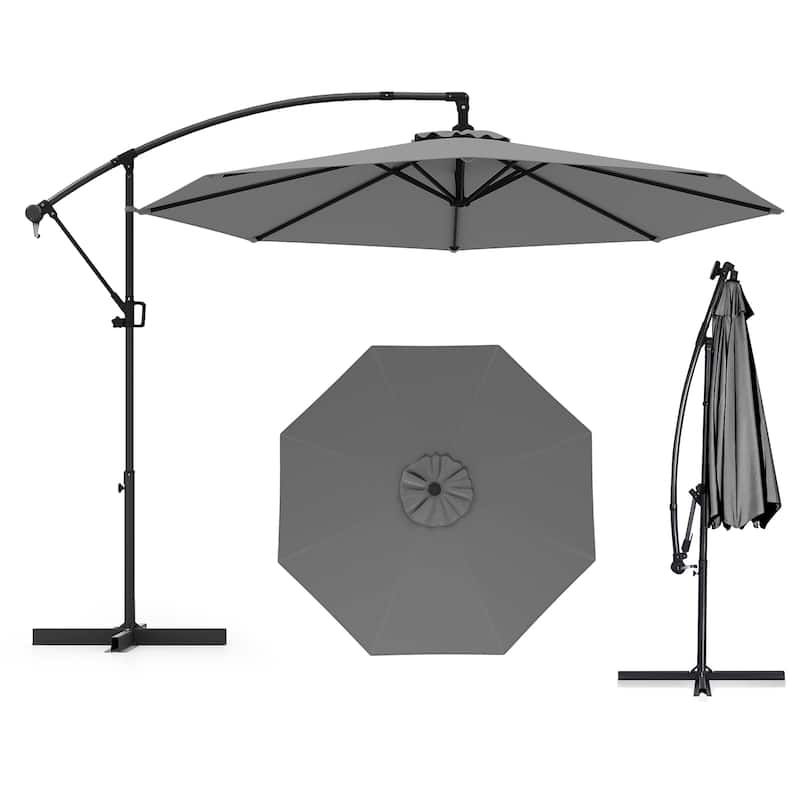 Gymax 10 FT Patio Offset Umbrella w/ X-shaped Base Infinite Tile & - Grey