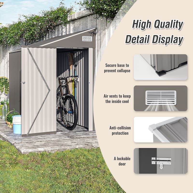4*8FT Storage Shed, Single Hinge Door, Solid Structural Design, Good Ventilation, Surface With Protective Film