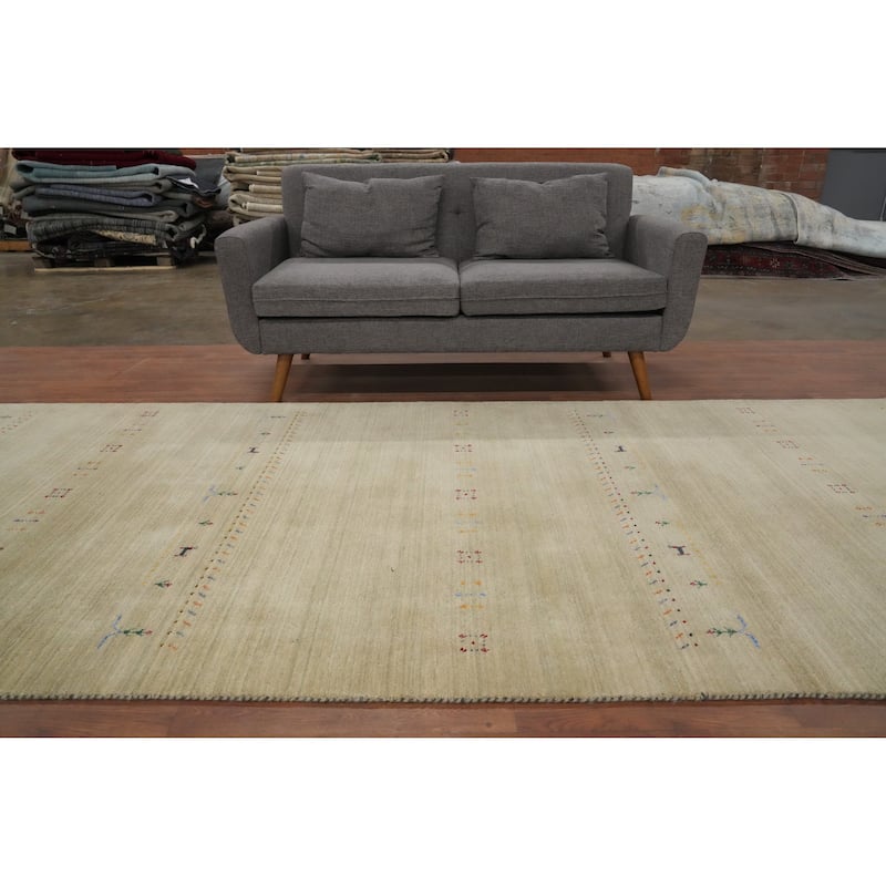 Hand Knotted Oriental 100% Wool Carpet Tribal Animal Pictorial Beige & Ivories Gabbeh Area Rug - 11' 8'' X 4' 11''