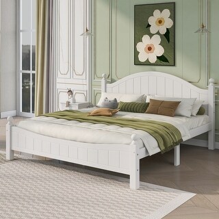 King Traditional Concise Style White Solid Wood Platform Bed, No Need ...