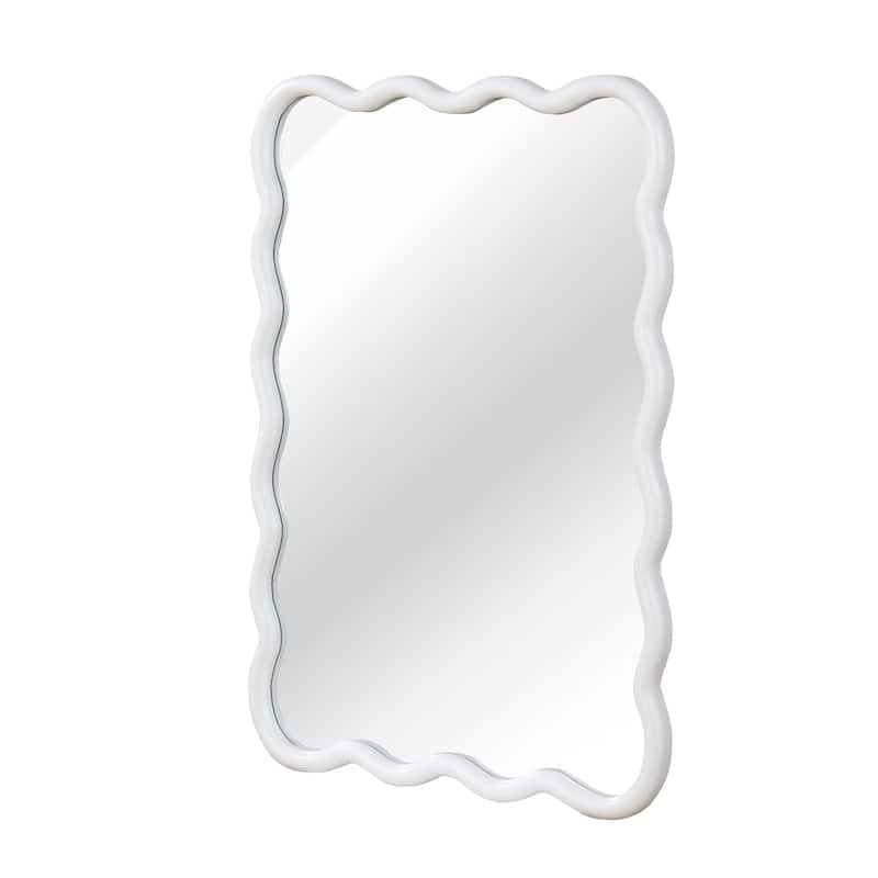 GDFStudio - Liorra Modern Artistic Wavy Rectangular Solid Wood Decorative Wall Mirror with Organic Flow Design