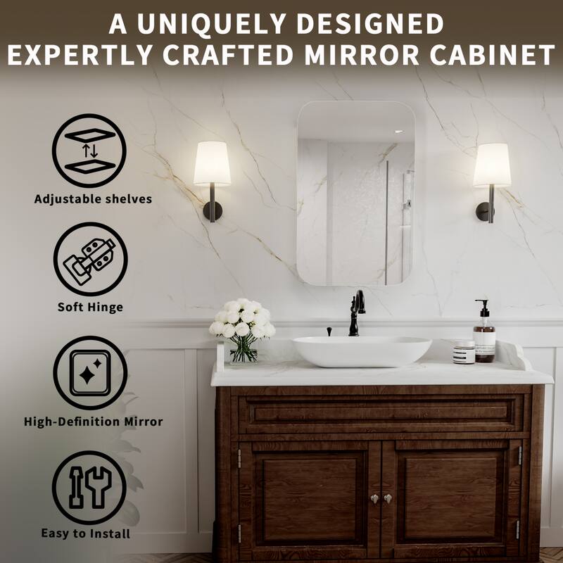 Modland Single Door Bathroom Medicine Cabinet with Mirror Adjustable Shelves,Recessed or Surface Mount