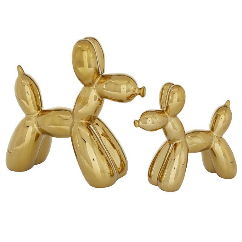 Gold Porcelain Ceramic Balloon Dog Sculpture (Set of 2) - Gold, Silver, White, Black, Multi Colored
