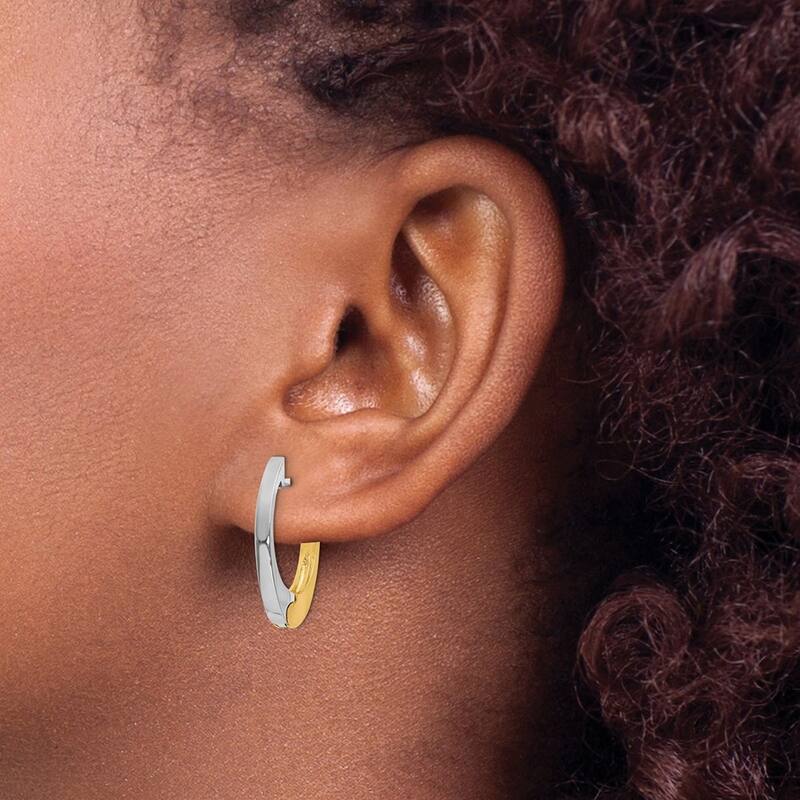 Curata 14k Two Tone Solid Polished Gold V Shaped 10x3mm Reversible Hinged Huggies Hoop Earrings