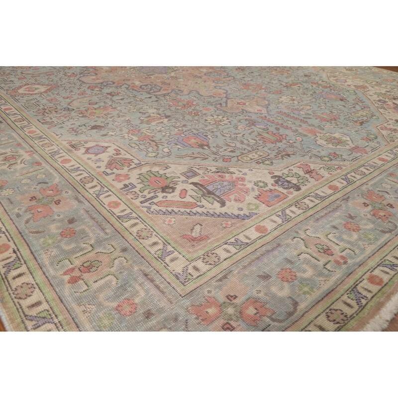 Blue Tabriz Persian Area Rug Hand-Knotted Geometric Wool Carpet - 8'0"x 11'0"