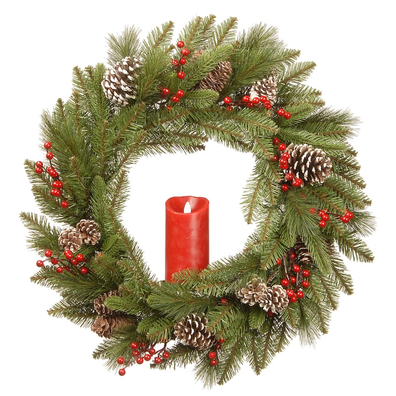 National Tree Company 2 ft. Feel Real Bristle Berry Wreath with Single Candle - 2 ft