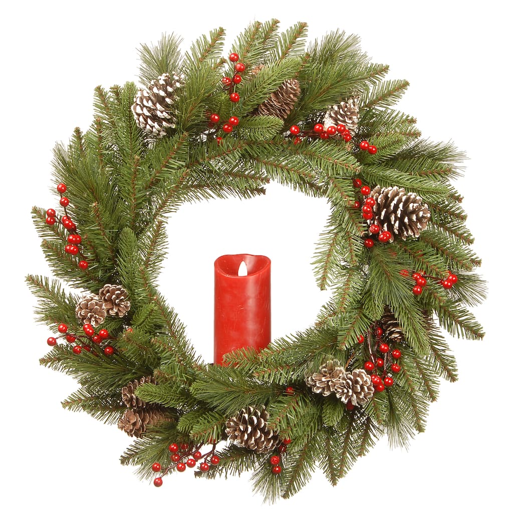 National Tree Company 2 ft. Feel Real Bristle Berry Wreath with Single Candle - 2 ft