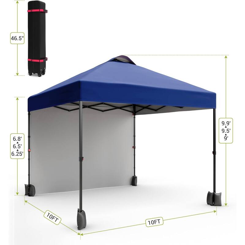 10x10ft Portable Instant Pop Up Canopy Tent with 1 Sidewall for Parties, Camping, Beach - N/A