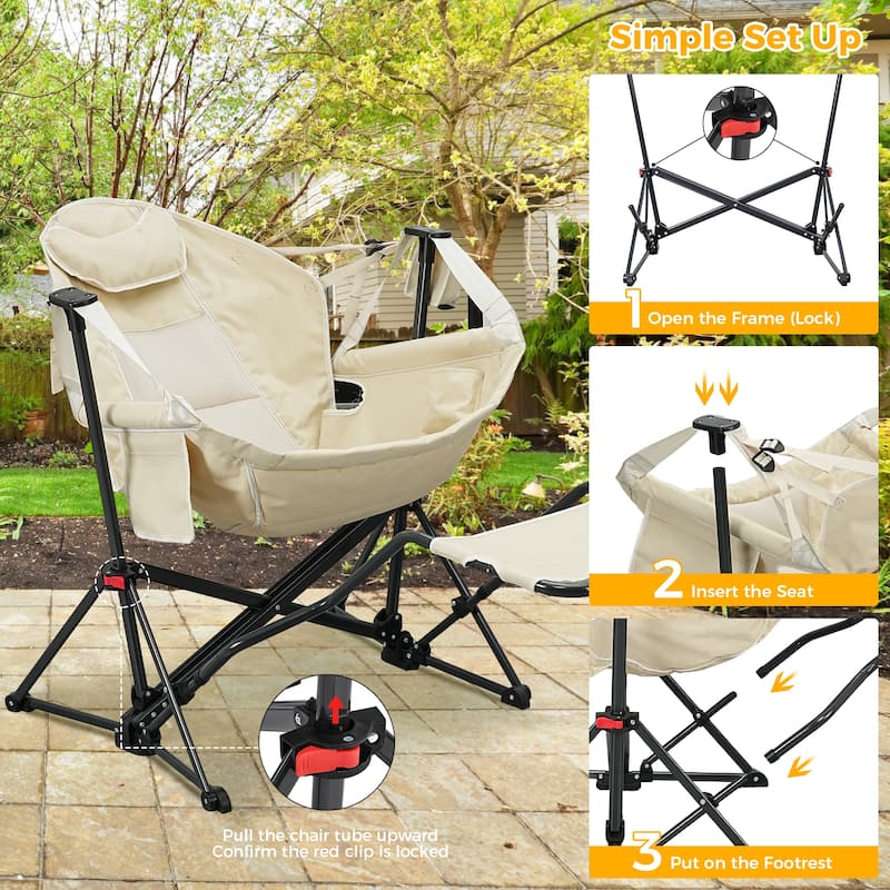 Hammock Camping Chair with Footrest, Outside Foldable Portable Rocking Chairs