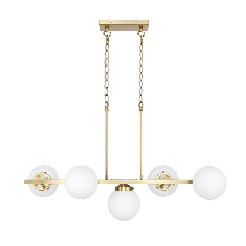 Modern Chandelier Sputnik Brass 5-Light Opal Glass 36"