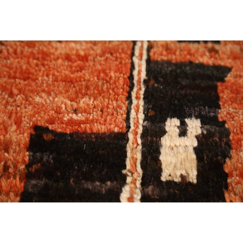 Geometric Moroccan Oriental Rug Hand-Knotted Orange Wool Carpet - 5'7" x 7'9"