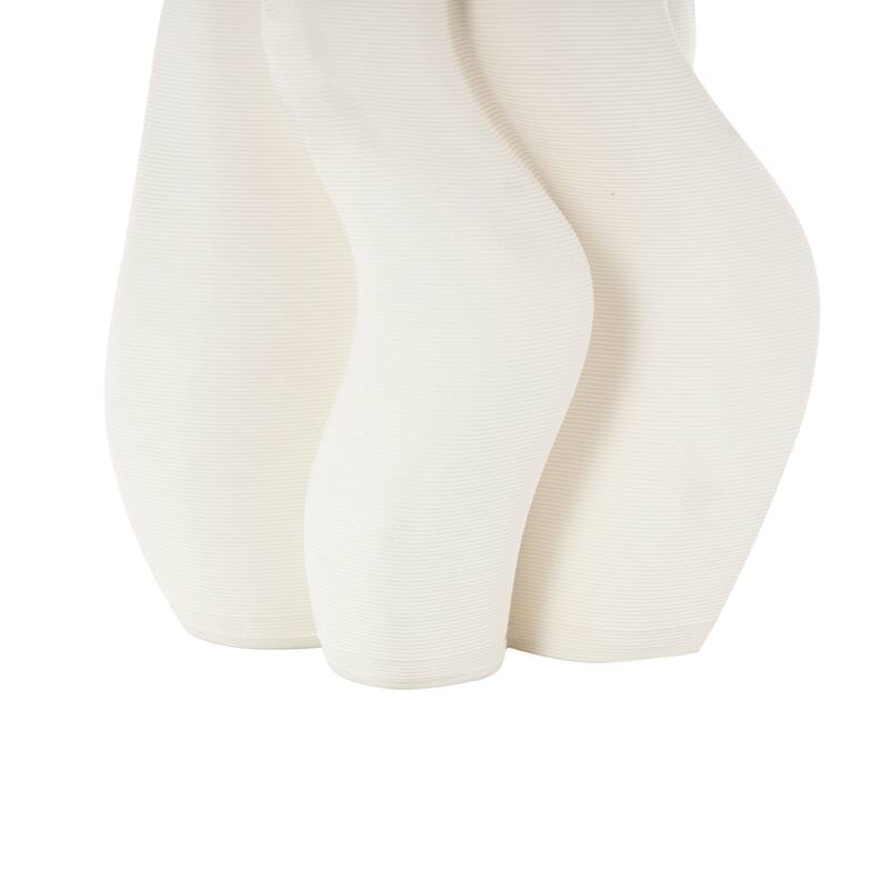 White Ceramic Ribbed Dimensional Wavy Abstract Vase with Floral Shaped Rim
