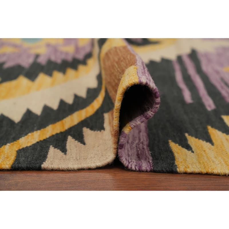 Hand Woven Oriental 100% Wool Carpet Southwestern Tribal Purples Kilim Area Rug - 8' 1'' X 6' 0''