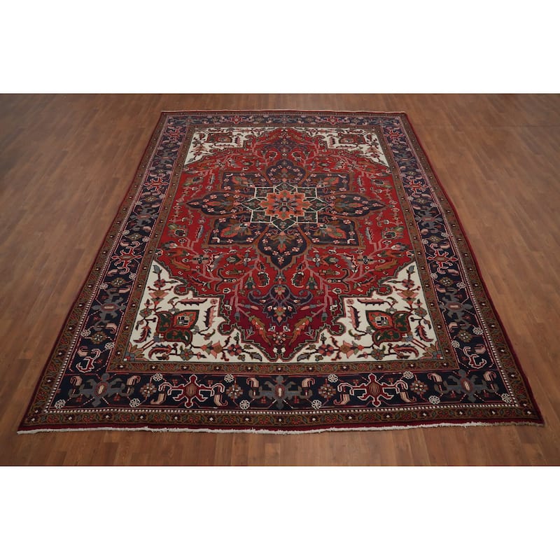 Hand Knotted Oriental 100% Wool Carpet Traditional Floral Red Heriz Area Rug - 12' 8'' X 9' 5''