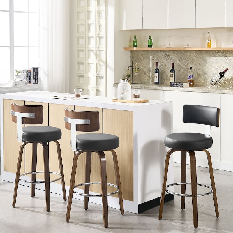 Upholstered Wood Swivel Bar/ Counter Stools, Set of 3