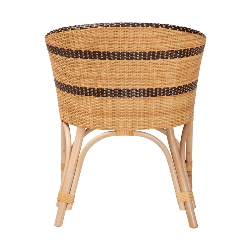 Elma Rattan Dining Chair with Cushion - Barrel-Back Accent Chair with Synthetic and Natural Rattan, Boho Coastal Style
