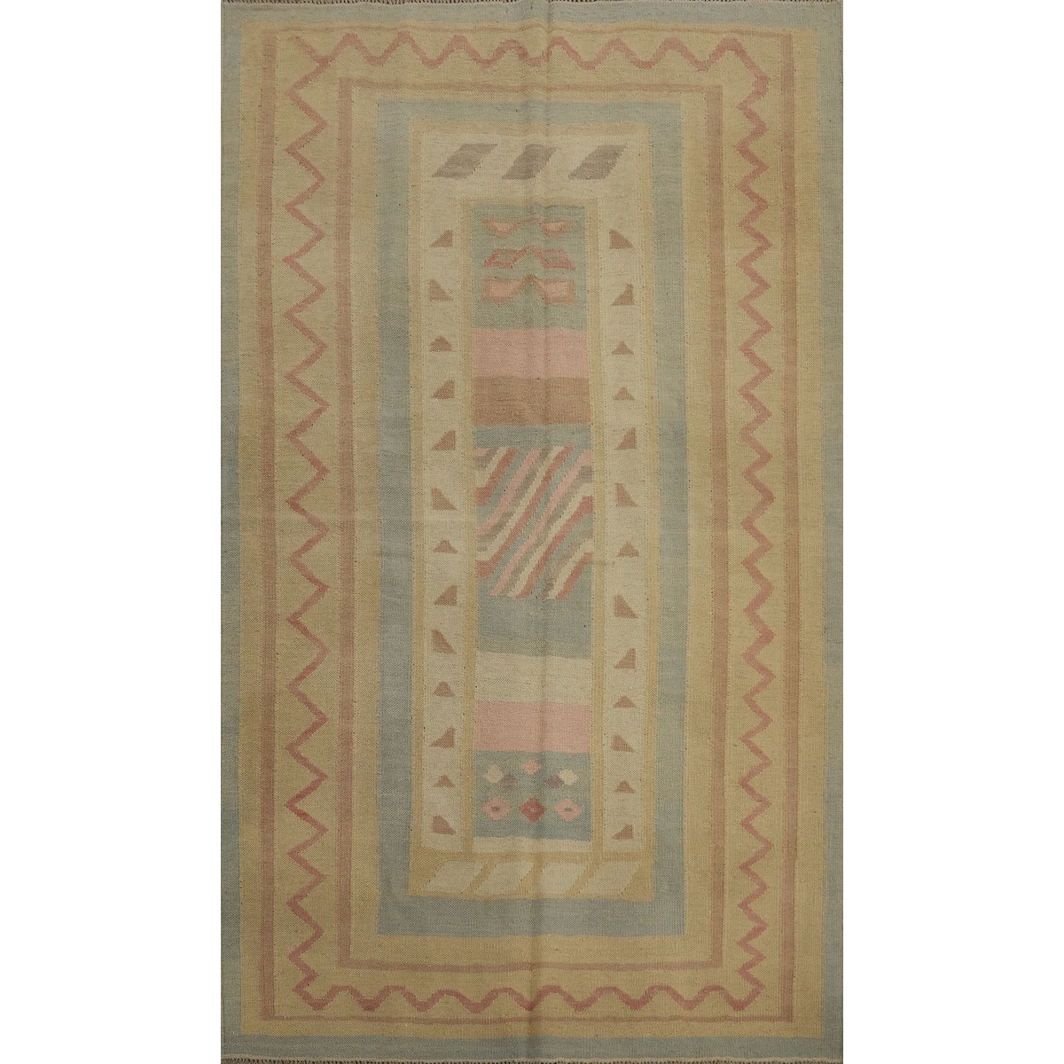 Hand Woven Oriental 100% Wool Carpet Southwestern Tribal Multi-Colored Kilim Area Rug - 6' 6'' X 4' 1''